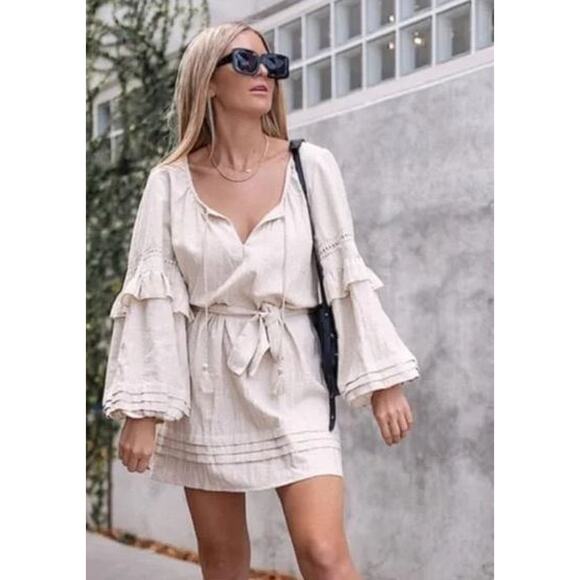 Spell & the Gypsy Collective Biscuit Lola Boho Bell Sleeve Belted Tunic Dress - Picture 1 of 13
